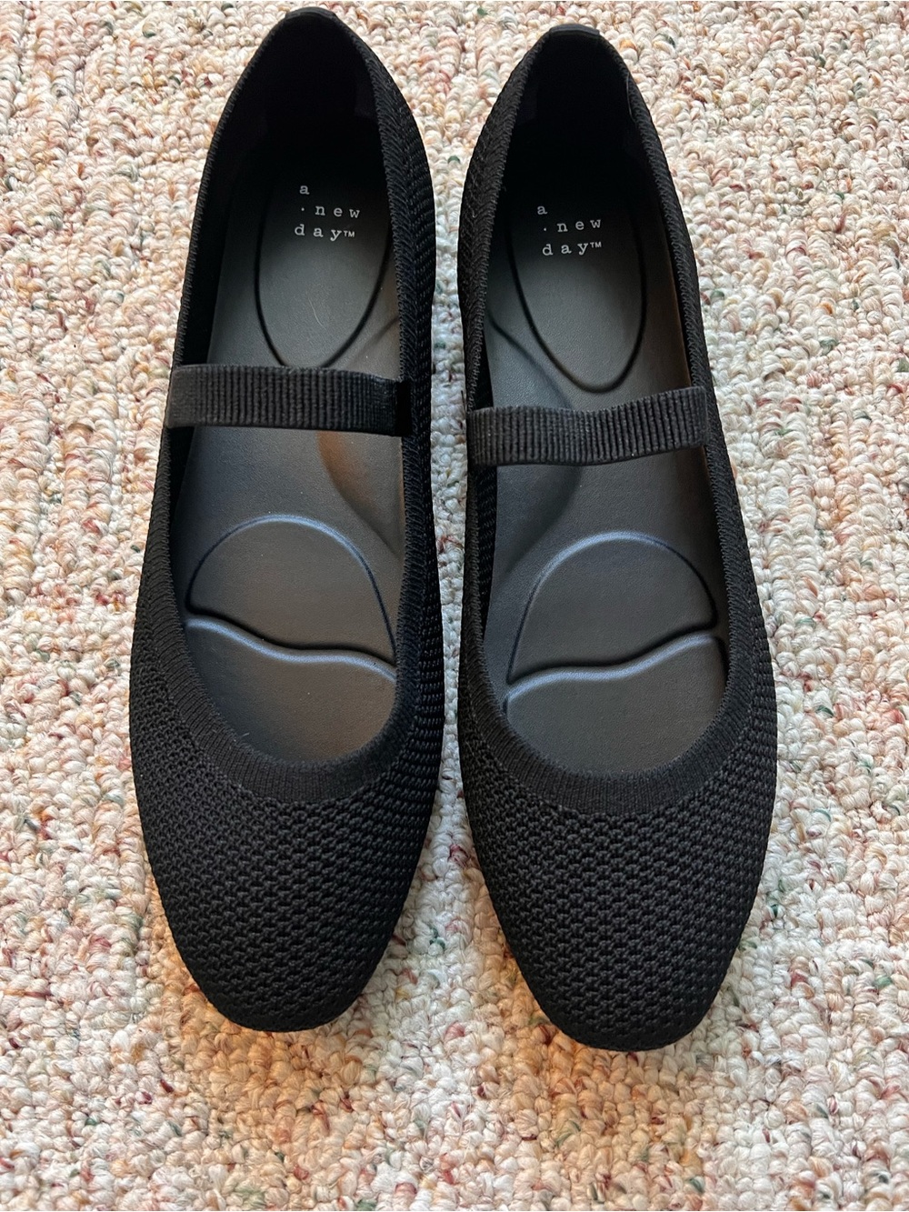a new day Black Knit Mary Jane Flats with Elastic Strap